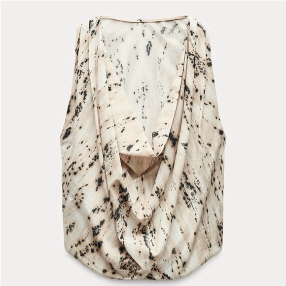 NWT Zara VOLUMINOUS PRINTED TOP ZW COLLECTION Black/Ecru Size Small - Picture 6 of 9